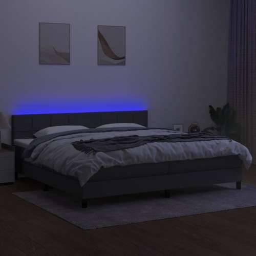 Krevet box spring s madracem LED tamnosivi 200x200 cm tkanina - Tamno siva 200 x 200 cm Blok s kvadratima Cijena