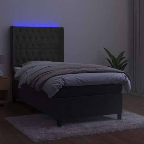 Krevet box spring s madracem LED tamnosivi 90x200 cm baršun - Tamno siva 90 x 200 cm Dizajn s gumbima Cijena
