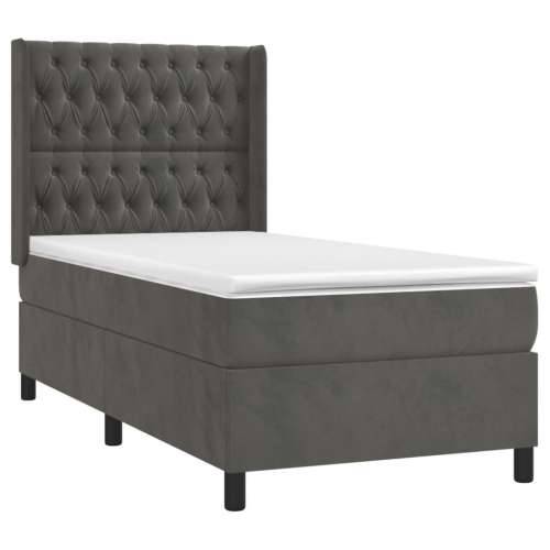 Krevet box spring s madracem LED tamnosivi 90x200 cm baršun - Tamno siva 90 x 200 cm Dizajn s gumbima Cijena