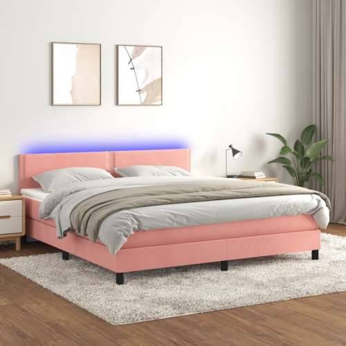 Krevet box spring s madracem LED ružičasti 160x200cm baršunasti - Ružičasta 160 x 200 cm Obično s čavlima Cijena