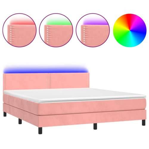 Krevet box spring s madracem LED ružičasti 160x200cm baršunasti - Ružičasta 160 x 200 cm Obično s čavlima Cijena