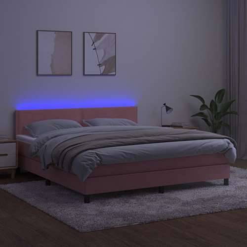 Krevet box spring s madracem LED ružičasti 160x200cm baršunasti - Ružičasta 160 x 200 cm Obično s čavlima Cijena