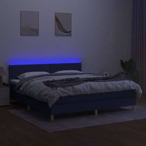 Krevet box spring s madracem LED plavi 180x200 cm od tkanine - Plava 180 x 200 cm Obično s čavlima Cijena