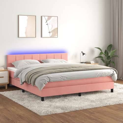 Krevet box spring s madracem LED ružičasti 160x200cm baršunasti - Ružičasta 160 x 200 cm Blok s kvadratima Cijena