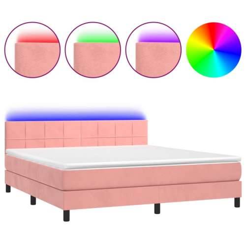 Krevet box spring s madracem LED ružičasti 160x200cm baršunasti - Ružičasta 160 x 200 cm Blok s kvadratima Cijena