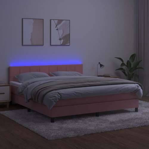 Krevet box spring s madracem LED ružičasti 160x200cm baršunasti - Ružičasta 160 x 200 cm Blok s kvadratima Cijena