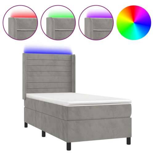 Krevet box spring s madracem LED svjetlosivi 80x200 cm baršun - Svjetlosiva 80 x 200 cm vodoravne pruge Cijena