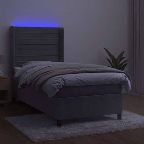Krevet box spring s madracem LED svjetlosivi 80x200 cm baršun - Svjetlosiva 80 x 200 cm vodoravne pruge Cijena