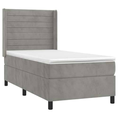 Krevet box spring s madracem LED svjetlosivi 80x200 cm baršun - Svjetlosiva 80 x 200 cm vodoravne pruge Cijena