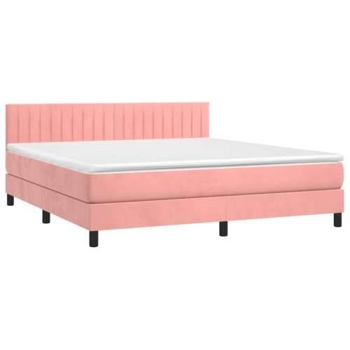 Krevet box spring s madracem LED ružičasti 160x200cm baršunasti - Ružičasta 160 x 200 cm Okomite pruge Cijena