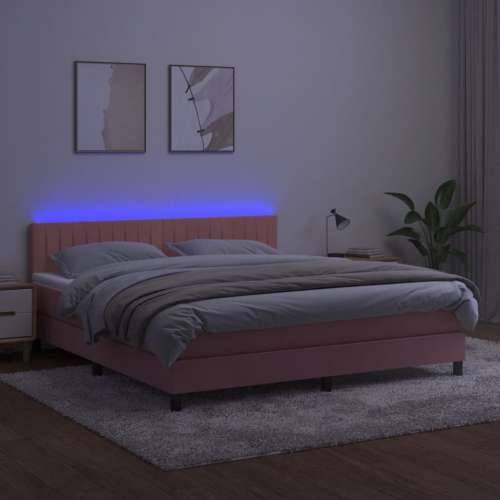 Krevet box spring s madracem LED ružičasti 160x200cm baršunasti - Ružičasta 160 x 200 cm Okomite pruge Cijena