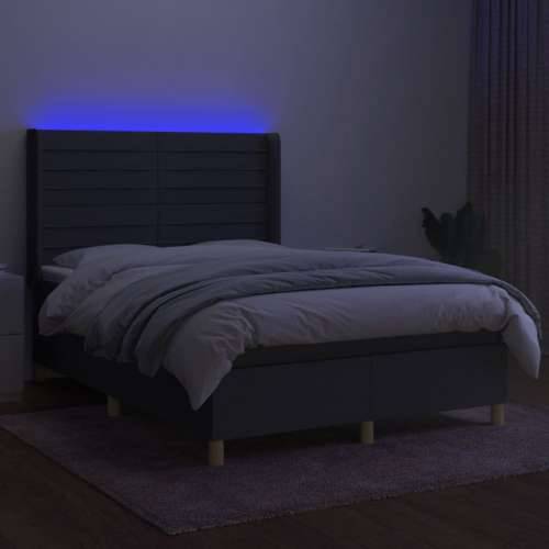 Krevet box spring s madracem LED tamnosivi 140x190 cm tkanina - Tamno siva 140 x 190 cm vodoravne pruge Cijena