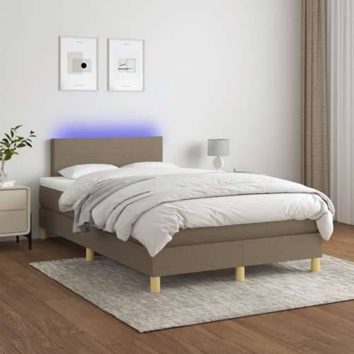 Krevet box spring s madracem LED smeđesivi 120 x 200 cm tkanina - Sivo-smeđa 120 x 200 cm Gladak dizajn Cijena