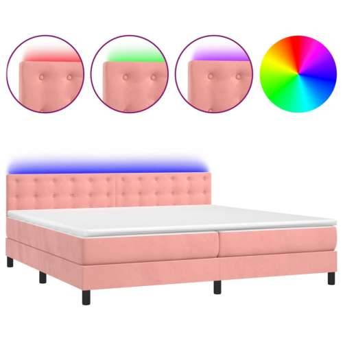 Krevet box spring s madracem LED ružičasti 200x200cm baršunasti - Ružičasta 200 x 200 cm gumbi Cijena