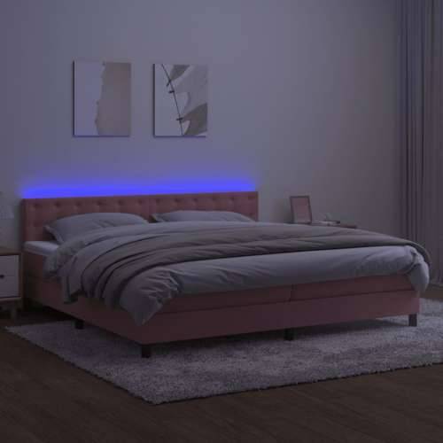 Krevet box spring s madracem LED ružičasti 200x200cm baršunasti - Ružičasta 200 x 200 cm gumbi Cijena
