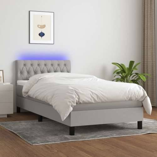 Krevet box spring s madracem LED svjetlosivi 100x200 cm tkanina - Svjetlosiva 100 x 200 cm Dizajn s gumbima Cijena