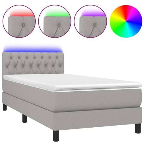 Krevet box spring s madracem LED svjetlosivi 100x200 cm tkanina - Svjetlosiva 100 x 200 cm Dizajn s gumbima Cijena