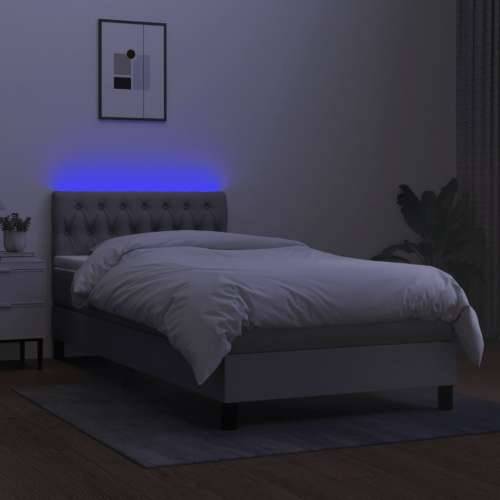 Krevet box spring s madracem LED svjetlosivi 100x200 cm tkanina - Svjetlosiva 100 x 200 cm Dizajn s gumbima Cijena