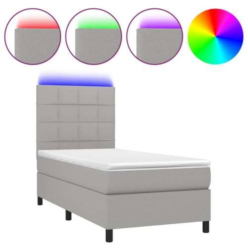 Krevet box spring s madracem LED svjetlosivi 90x190 cm tkanina - Svjetlosiva 90 x 190 cm Blok s kvadratima Cijena