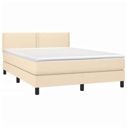 Krevet box spring s madracem LED krem 140x200 cm od tkanine - Krema 140 x 200 cm Obično s čavlima Cijena