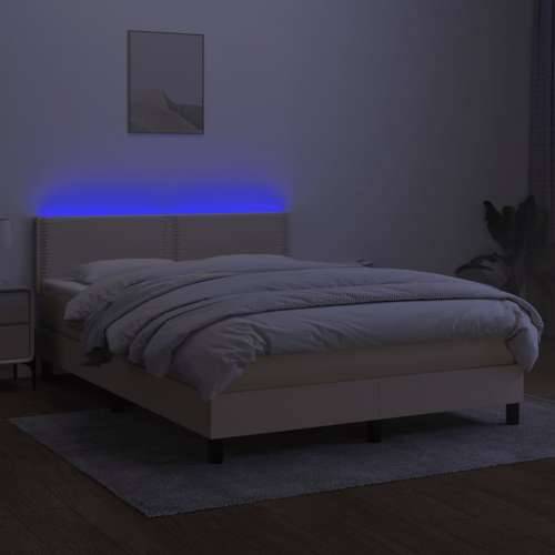 Krevet box spring s madracem LED krem 140x200 cm od tkanine - Krema 140 x 200 cm Obično s čavlima Cijena
