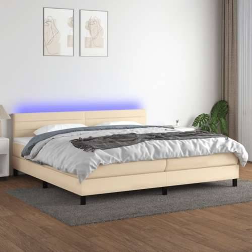 Krevet box spring s madracem LED krem 200x200 cm od tkanine - Krema 200 x 200 cm vodoravne pruge Cijena