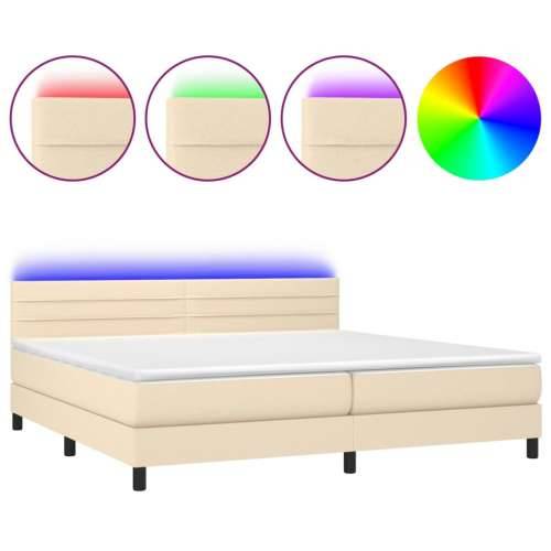 Krevet box spring s madracem LED krem 200x200 cm od tkanine - Krema 200 x 200 cm vodoravne pruge Cijena