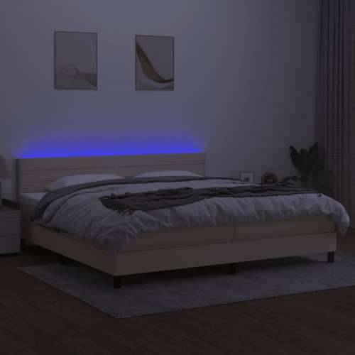 Krevet box spring s madracem LED krem 200x200 cm od tkanine - Krema 200 x 200 cm vodoravne pruge Cijena