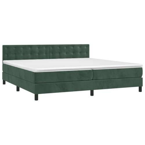 Krevet box spring s madracem LED tamnozeleni 200x200 cm baršun - Tamnozelena 200 x 200 cm gumbi Cijena