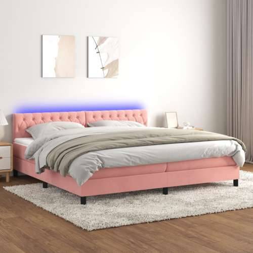 Krevet box spring s madracem LED ružičasti 200x200cm baršunasti - Ružičasta 200 x 200 cm Dizajn s gumbima Cijena