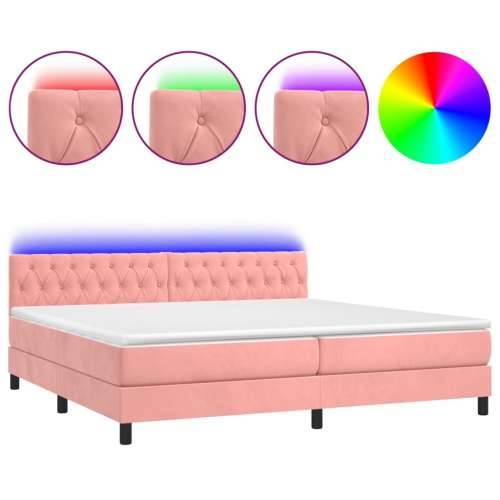 Krevet box spring s madracem LED ružičasti 200x200cm baršunasti - Ružičasta 200 x 200 cm Dizajn s gumbima Cijena