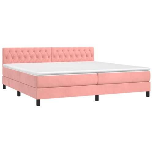 Krevet box spring s madracem LED ružičasti 200x200cm baršunasti - Ružičasta 200 x 200 cm Dizajn s gumbima Cijena