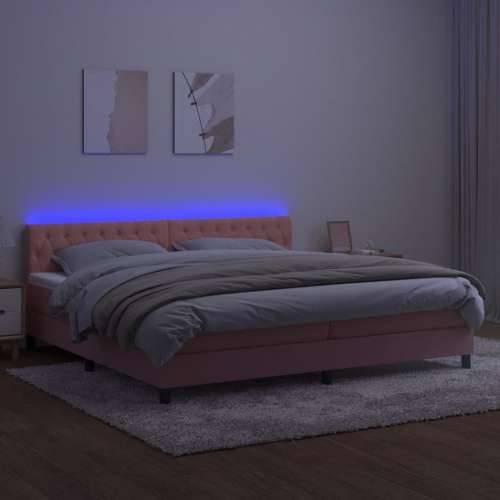 Krevet box spring s madracem LED ružičasti 200x200cm baršunasti - Ružičasta 200 x 200 cm Dizajn s gumbima Cijena