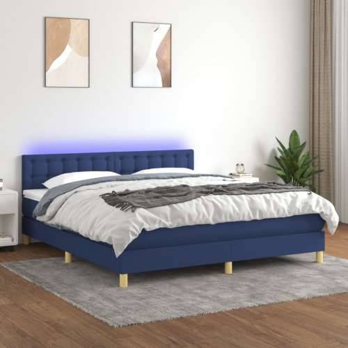 Krevet box spring s madracem LED plavi 180x200 cm od tkanine - Plava 180 x 200 cm gumbi Cijena
