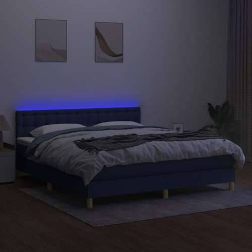 Krevet box spring s madracem LED plavi 180x200 cm od tkanine - Plava 180 x 200 cm gumbi Cijena