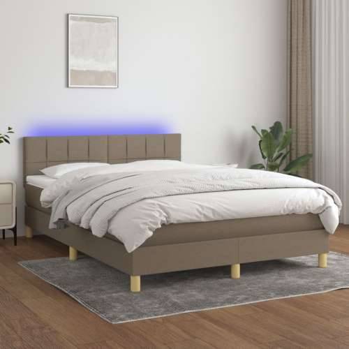 Krevet box spring s madracem LED smeđesivi 140x200 cm tkanina - Sivo-smeđa 140 x 200 cm Blok s kvadratima Cijena
