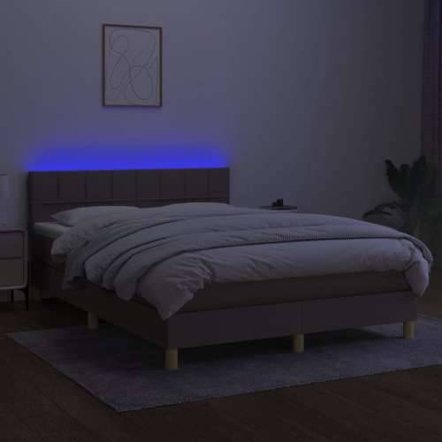 Krevet box spring s madracem LED smeđesivi 140x200 cm tkanina - Sivo-smeđa 140 x 200 cm Blok s kvadratima Cijena