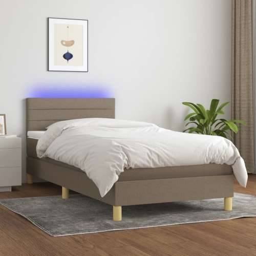 Krevet box spring s madracem LED smeđesivi 90x200 cm tkanina - Sivo-smeđa 90 x 200 cm vodoravne pruge Cijena