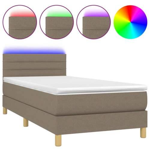 Krevet box spring s madracem LED smeđesivi 90x200 cm tkanina - Sivo-smeđa 90 x 200 cm vodoravne pruge Cijena
