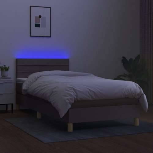 Krevet box spring s madracem LED smeđesivi 90x200 cm tkanina - Sivo-smeđa 90 x 200 cm vodoravne pruge Cijena