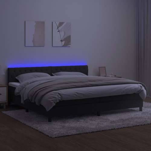 Krevet box spring s madracem LED crni 200x200 cm baršun - Crna 200 x 200 cm Dizajn s gumbima Cijena