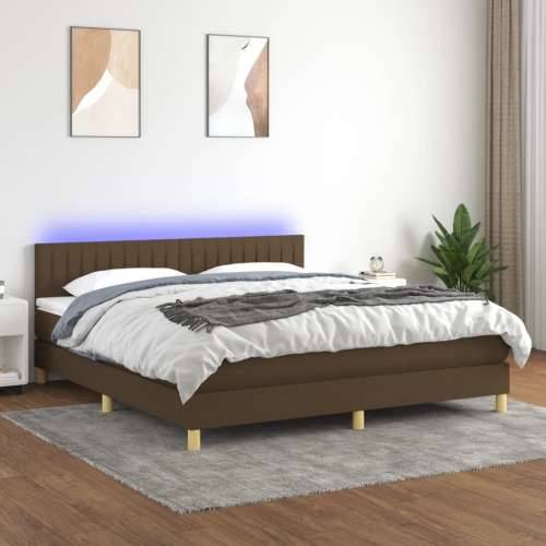 Krevet box spring s madracem LED tamnosmeđi 160x200 cm tkanina - Tamno smeđa 160 x 200 cm Okomite pruge Cijena