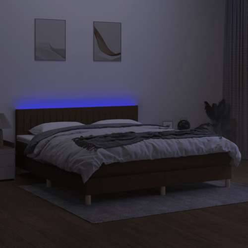 Krevet box spring s madracem LED tamnosmeđi 160x200 cm tkanina - Tamno smeđa 160 x 200 cm Okomite pruge Cijena