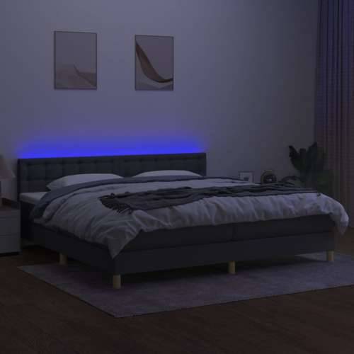 Krevet box spring s madracem LED tamnosivi 200x200 cm tkanina - Tamno siva 200 x 200 cm gumbi Cijena