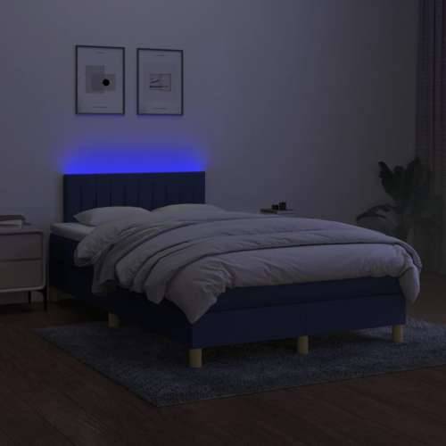 Krevet box spring s madracem LED plavi 120 x 200 cm od tkanine - Plava 120 x 200 cm Okomite pruge Cijena