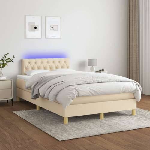 Krevet box spring s madracem LED krem 120 x 200 cm od tkanine - Krema 120 x 200 cm Dizajn s gumbima Cijena
