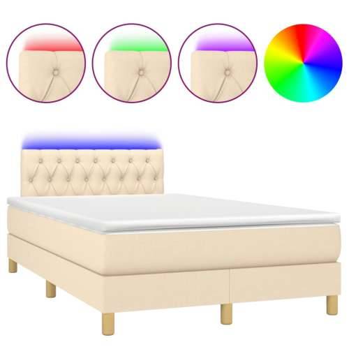 Krevet box spring s madracem LED krem 120 x 200 cm od tkanine - Krema 120 x 200 cm Dizajn s gumbima Cijena