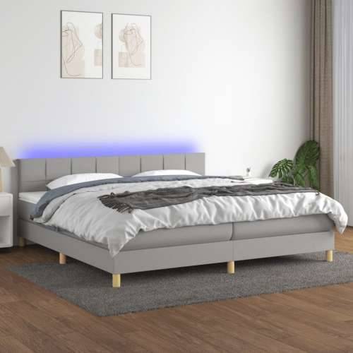 Krevet box spring s madracem LED svjetlosivi 200x200 cm tkanina - Svjetlosiva 200 x 200 cm Blok s kvadratima Cijena