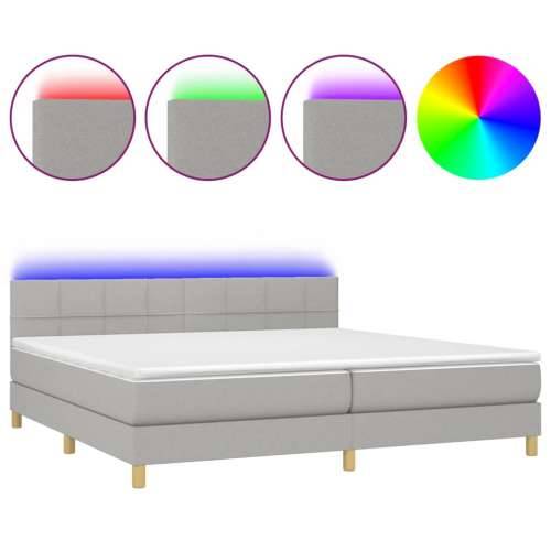 Krevet box spring s madracem LED svjetlosivi 200x200 cm tkanina - Svjetlosiva 200 x 200 cm Blok s kvadratima Cijena