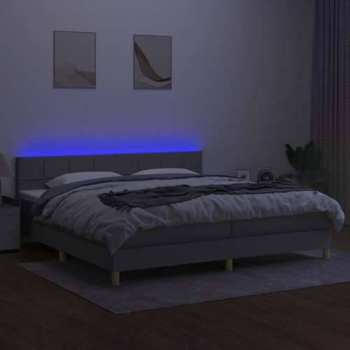Krevet box spring s madracem LED svjetlosivi 200x200 cm tkanina - Svjetlosiva 200 x 200 cm Blok s kvadratima Cijena